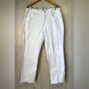 J.Crew Denim White Distressed Crop Jeans Frayed Hem Size 32